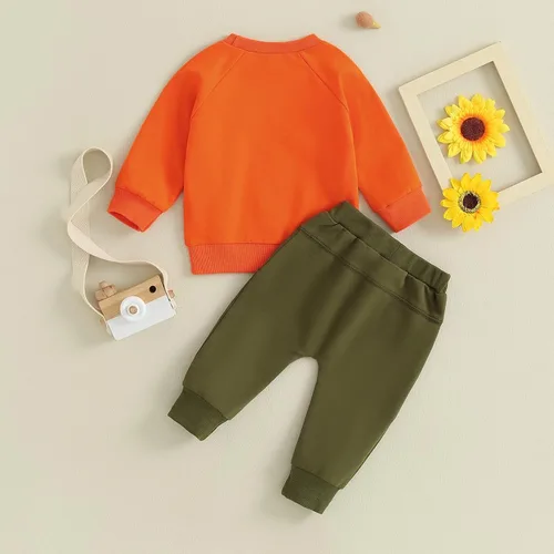 Vista 4 de Conjunto de sudadera larga con cuello redondo y pantalones deportivos para recién nacido, para otoño e invierno