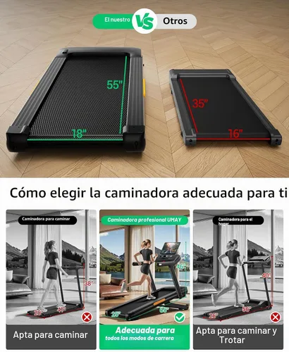 Vista 3 de UMAY Fitness Foldable Treadmill with 2-20% Auto Incline 400LB Capacity