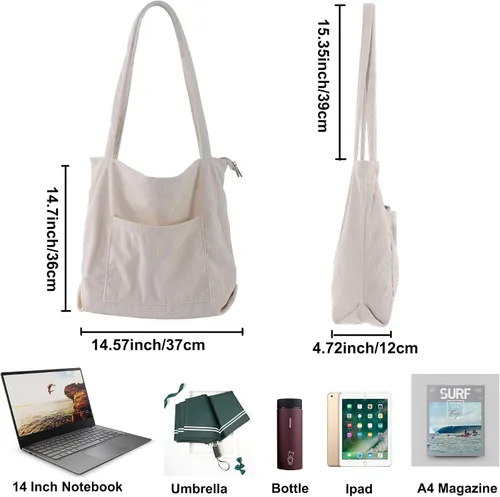 Vista 4 de TCHH-DayUp Bolsas de pana para mujer con cremallera y bolsillo frontal