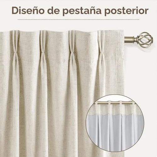 Vista 3 de CAPALOCA Cortinas extra de 60 pulgadas de ancho 100% opacas de 96 pulgadas Desnudo Natural