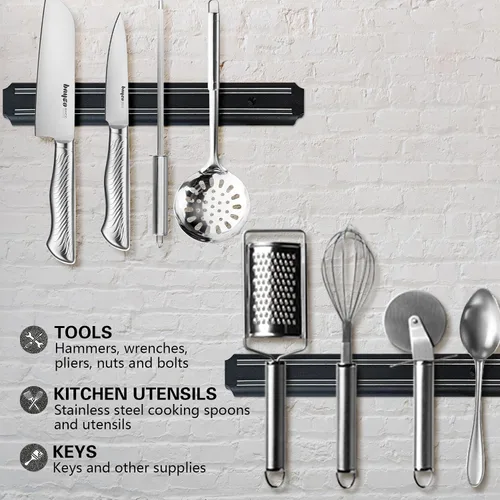 Vista 3 de Paquete de 2 potentes soportes magnéticos para cuchillos, tiras magnéticas para cuchillos de cocina, libre de óxido, multiusos, para cocina, garaje