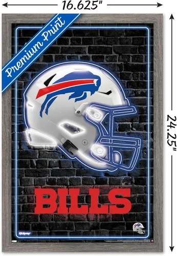 Vista 3 de NFL Buffalo Bills - Póster de pared con casco neón, 22.4 pulgadas de largo x 14.7 pulgadas de ancho, versión enmarcada de madera de granero