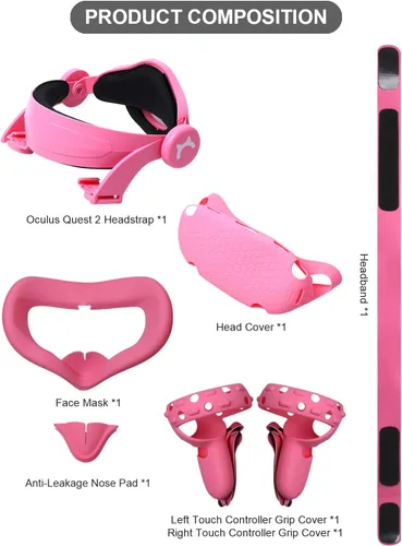Vista 2 de 6 in 1 Set Head Strap for Oculus Quest 2 AccessoriesMODJUEGO Adjustable Forehead Strap with Silicone Touch Controller Grip Cover VR Face Cover and