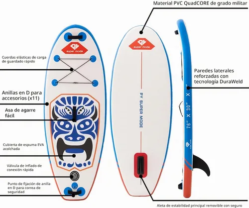 Vista 5 de Tabla de remo inflable con accesorios de SUP de primera calidad – Mochila, paleta ajustable, cubierta antideslizante, bomba de mano, correa, aletas