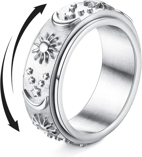 Vista 18 de Magitaco Anillos giratorios de acero inoxidable, anillos para ansiedad, anillos de ansiedad para mujeres y hombres