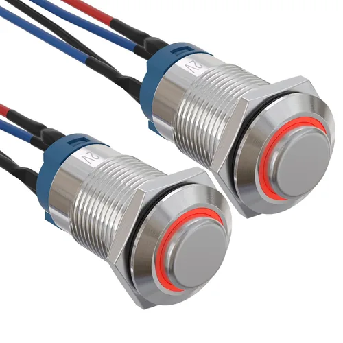 Vista 8 de APIELE Interruptor de botón de bloqueo de 0.472 in SPST pre-cableado de 5.906 in de cabeza redonda alta aleación de aluminio 1NO 1 normalmente