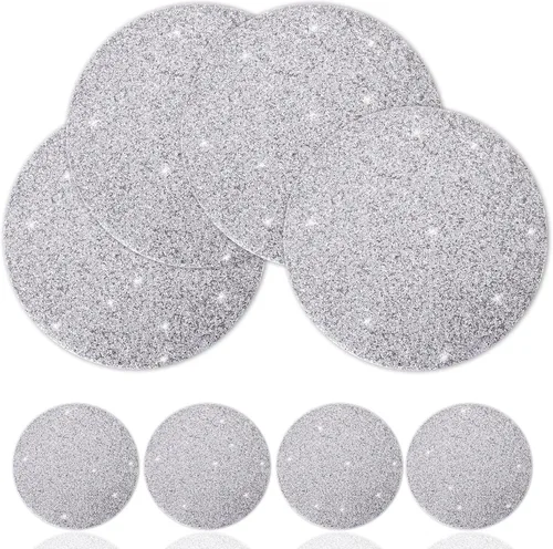 Vista 9 de Mantel individual negro de pedrería con diamantes triturados brillantes redondos lavables con purpurina para otoño, Halloween, boda, Navidad