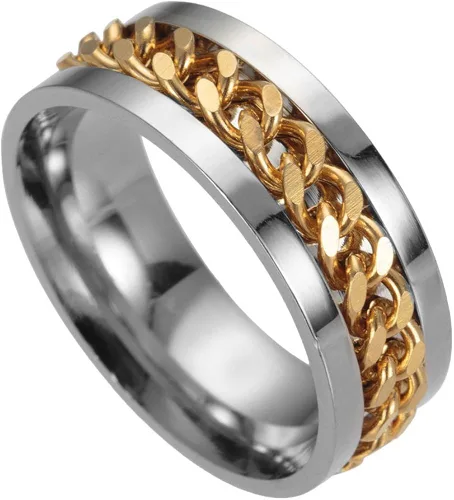 Vista 4 de Anillo de acero de titanio para hombre, alianza con borde y centro giratorio