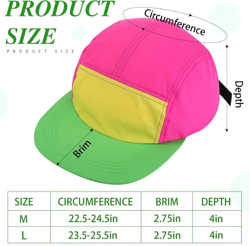 Vista 2 de Cindeer 80s 90s Neon Hat Nylon Cap Retro Adjustable Cap for Women Men 80s Costumes Accessories 90s Theme Party