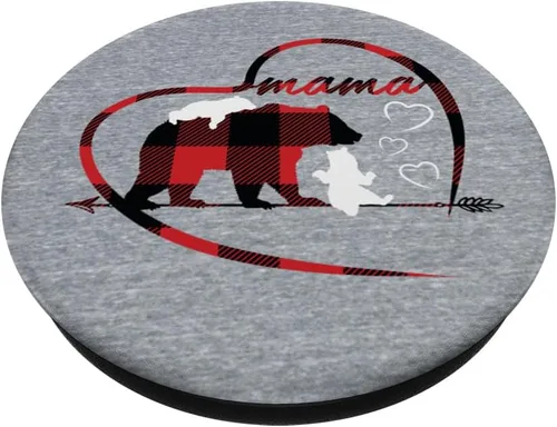 Vista 2 de Bonito teléfono celular Pop Socket Mama Bear 2 Cubs Plaid Mom Gifts – PopSockets Grip y soporte para teléfonos y tabletas, Negro