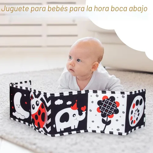 Vista 5 de Cawgug Juguetes para bebés de alto contraste en blanco y negro para el desarrollo del cerebro del recién nacido, tiempo boca abajo, libro suave