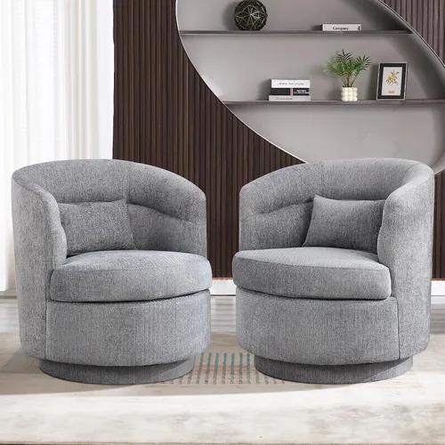 Vista 11 de CANMOV - Silla giratoria con acento, silla de barril redonda de 360 grados con almohada, sillón de club individual tapizado, cómodo, para sala