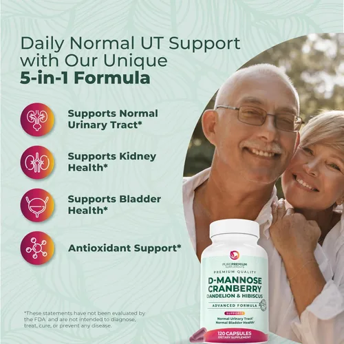 Vista 2 de PurePremium D-manosa con arándano, hibisco y diente de león, suplementos de D-manosa de 1000 mg para mujeres, apoya la salud del tracto urinario