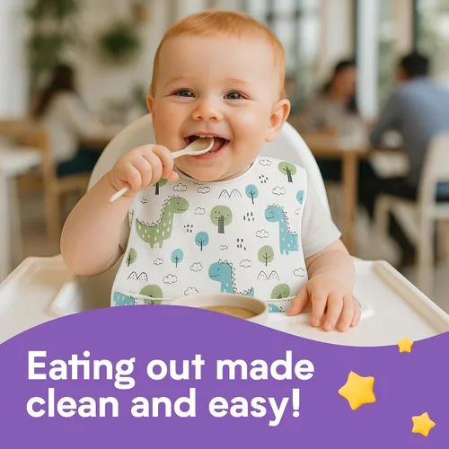 Vista 5 de Eli with Love Disposable Bibs Individually Wrapped Bib with Crumb Catcher - Waterproof Baby Bibs For Feeding