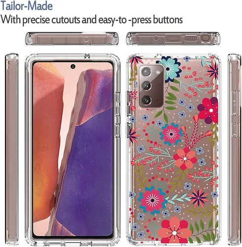 Vista 5 de Funda para Galaxy Note 20 5G, Samsung Note 20 para niñas, bonita funda floral de TPU transparente a prueba de golpes, funda protectora para Samsung