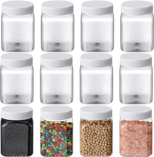 Vista 8 de Nosiny 6 tarros de plástico transparente de 24 onzas con tapas, recipientes cuadrados de plástico grandes para dulces con tapas de rosca, Negro