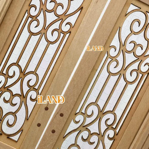 Vista 4 de Puerta de casa de muñecas iLAND a escala 1:12, accesorios de casa de muñecas de puerta en miniatura con patrón tallado y paneles de celosía 3D que