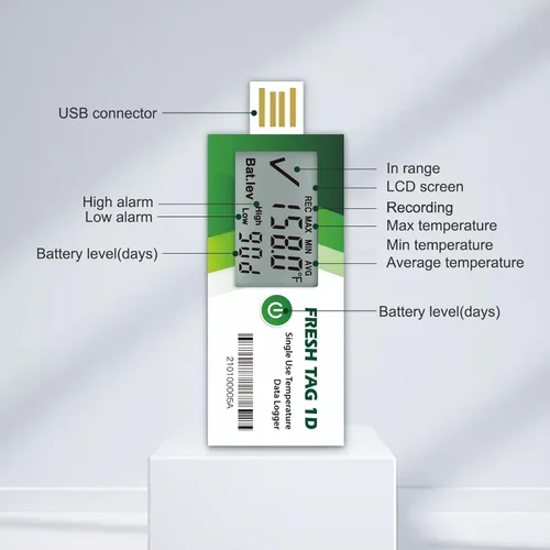 Vista 5 de Freshliance Registrador de Datos de Temperatura con Pantalla LCD, Registrador de Temperatura USB de Un Solo Uso con 30000 Puntos, Informe Automático