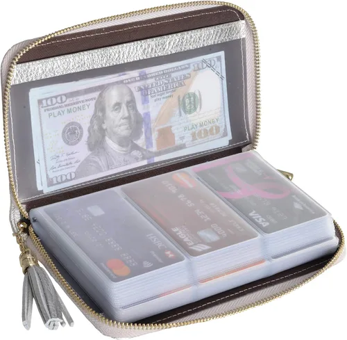 Vista 9 de Easyoulife - Billetera con cierre de mujer, tarjetero de cuero, cartera con cremallera, bloqueo RFID rosado (Bean Pink)