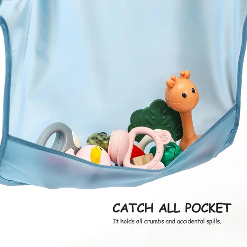Vista 6 de POIKSHARK 4 Pack Long Sleeve Bib, Reusable Bib with Catch-all Pocket