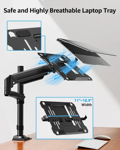 Vista 5 de MOUNTUP Soporte de escritorio para laptop, soporte ajustable para portátil de 17 pulgadas o monitor de 32 pulgadas, soporte de brazo para portátiles