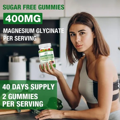 Vista 5 de Gomitas de glicinato de magnesio para adultos y niños, 600 mg, suplemento de magnesio y potasio de alta absorción para dormir, L-treonato