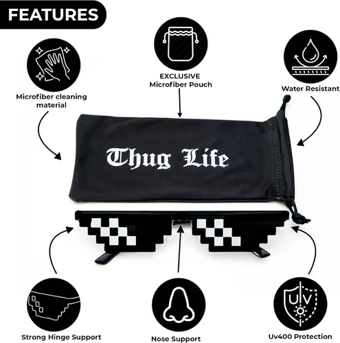Vista 3 de Gafas oficiales Thug Life - Las gafas de sol Pixel tratan con él MLG Meme Cool Style Y2K