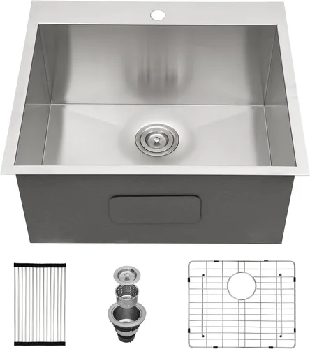 Vista 45 de Fregadero de cocina para exteriores 15 x 15 pulgadas, fregadero de bar de 15 x 15 pulgadas, fregaderos de cocina de acero inoxidable de calibre 16