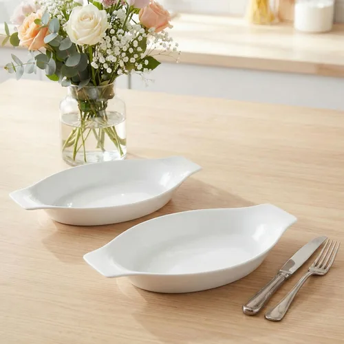 Vista 7 de Platos ovalados de cerámica para hornear gratinados de 5 x 8 pulgadas 12 OZ, juego de 4 cuencos para banana split, para porciones de 1 o 2 personas