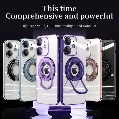 Vista 9 de QLTYPRI Funda magnética transparente para iPhone 12 compatible con MagSafe, soporte de anillo invisible, protección completa para lente de cámara