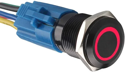 Vista 9 de Conexión a corriente con interruptor a botón con luz LED E Support™ de metal con forma ojo de ángel para autos de 16 mm 12V 3A, Verde Angel Eye