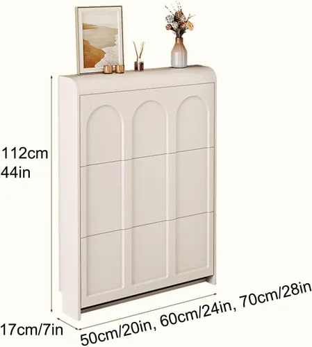 Vista 2 de DTREEL Zapatero para entrada, organizador de almacenamiento de zapatos estrecho blanco, zapatero abatible de madera de 4 niveles para pasillo, sala