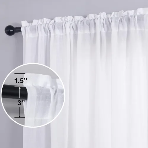 Vista 25 de KOUFALL Juego de 2 cortinas de puerta francesa, cortinas de lino para puerta/ventana, cortina transparente boho para cristal lateral delantero