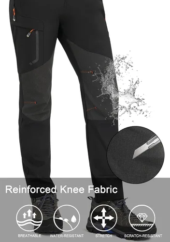Vista 3 de Athrock Pantalones de senderismo impermeables con forro polar para mujer, con 4 bolsillos con cremallera