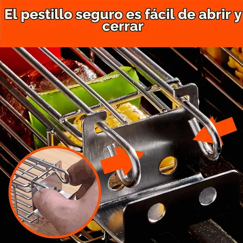Vista 4 de Cesta grande para asar con mango extraíble. Construcción de acero inoxidable con una mayor capacidad (12 x 2 x 2) y tapa segura de fácil cierre.
