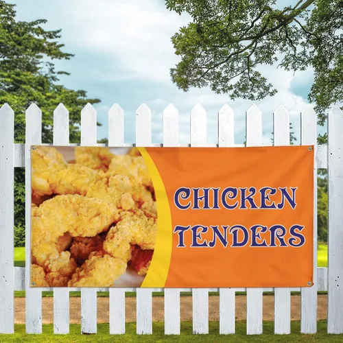 Vista 5 de Vinyl Banner Multiple Sizes Chicken Tenders Advertising Printing D Restaurant & Food Outdoor Weatherproof Industrial Yard Signs Orange 4 Grommets