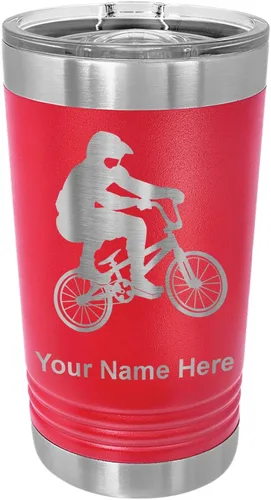 Vista 12 de LaserGram Vaso de pinta aislado al vacío de 16 onzas, conductor BMX, grabado personalizado incluido (negro) Engraved Gift for BMX Rider, Vacuum