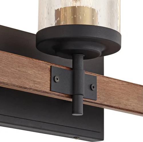 Vista 9 de Possini Euro Design Kata Farmhouse - Lámpara de pared rústica de madera sintética negra con cable de 22 pulgadas, 3 lámparas, cristal cilíndrico