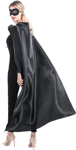Vista 3 de Capa y máscara de superhéroe para adultos para hombre y mujer, capas de vampiro de Halloween, disfraz de superhéroe Negro