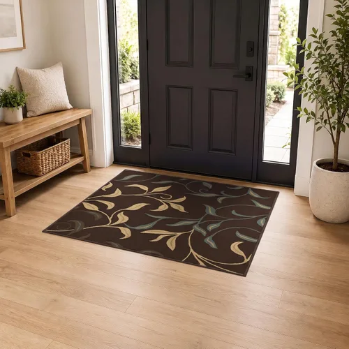 Vista 50 de Ottomanson, colección OttoHome, tapete para corredor con diseño azul claro y damasco (antiderrapante), parte trasera de goma Floral Beige
