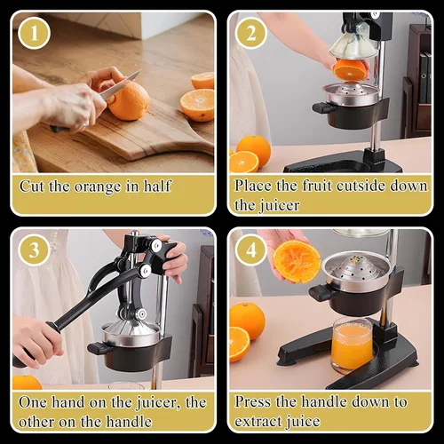 Vista 5 de Exprimidor manual de hierro fundido, extractor de jugo de cítricos de prensa manual resistente, exprimidor comercial de prensa en frío para granada