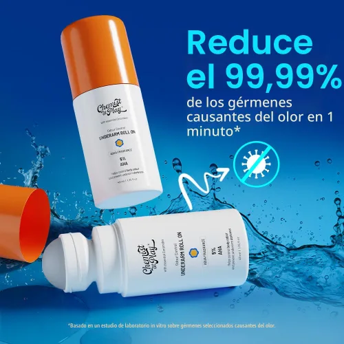 Vista 5 de Chemist at Play UnderArm Roll-On con 5% AHA Ácido láctico y mandélico Previene el olor, ilumina la piel y exfolia las axilas Para pieles