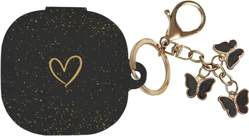 Vista 14 de Compatible con Samsung Galaxy Buds FE/Buds 2 / Buds Pro/Buds Live/Buds 2 Pro, funda de silicona suave con patrón de corazón dorado con bonito Negro