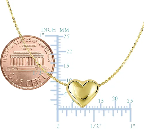 Vista 2 de Jewelry Affairs Collar con colgante de corazón inflado de oro real de 10 quilates, 18