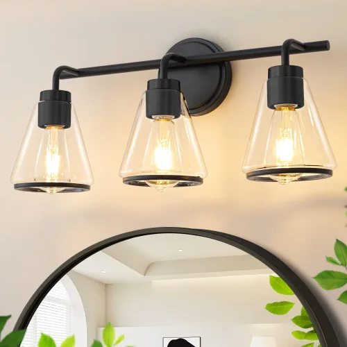 Vista 12 de Accesorios de iluminación de baño sobre espejo Luces de tocador doradas de 2 luces con pantalla de vidrio transparente de 14 pulgadas Luces