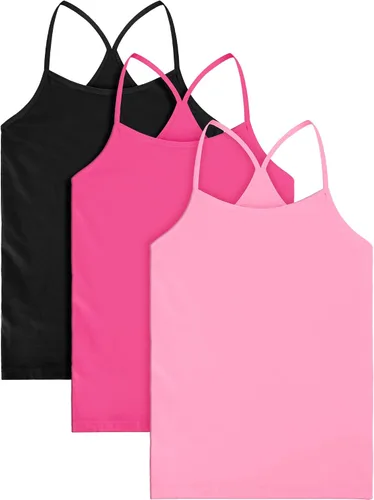 Vista 5 de Boao 3 Piezas Camisetas sin Mangas de Baile para Niñas Camisolas con Espalda Cruzada Camisetas Interiores Camisolas con Tirantes Espagueti Ropa