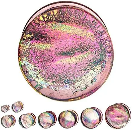 Vista 3 de Pierced Owl - Purple Multicolor Sparkling Swirl Single Flared Glass Plugs, Sold as a Pair