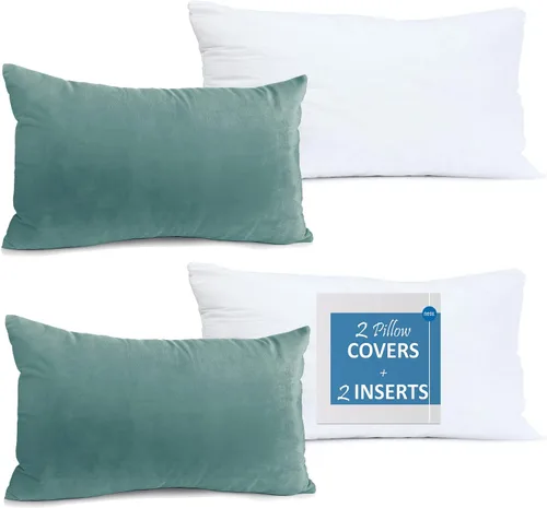 Vista 65 de Nestl Juego de 2 rellenos de almohada con terciopelo suave y sólido, juego de fundas de almohada cuadradas decorativas para sofá, automóvil Azul