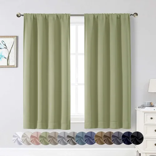 Vista 174 de Cortinas opacas para dormitorio, sala de estar, juego de 2 paneles de 54 pulgadas de largo, cortinas de oscurecimiento de habitación con aislamiento