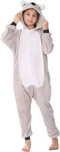 Vista 5 de Disfraz de animal para niños, pijama de franela para niños, cosplay, para niños y niñas, Halloween, cálido de felpa de una pieza, koala